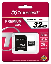 Transcend microSDHC 32GB Class10 (Premium 200x) + adaptér