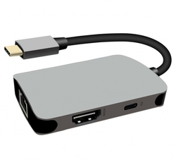 USB-C na HDMI + RJ45 + PD adaptér, hliníkové pouzdro