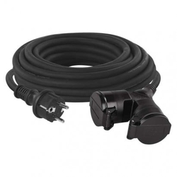 Venkovní prodlužovací kabel 15m / 2 zásuvky / černý / guma / 230 V / 1,5mm2