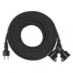 Venkovní prodlužovací kabel 20m / 2 zásuvky / černý / guma / 230 V / 1,5mm2