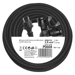 Venkovní prodlužovací kabel 25m / 2 zásuvky / černý / guma / 230 V / 1,5mm2