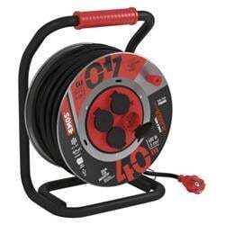 Venkovní prodlužovací kabel na bubnu 40m / 4 zás. / černý / guma-neopren / 230V / 2,5mm2