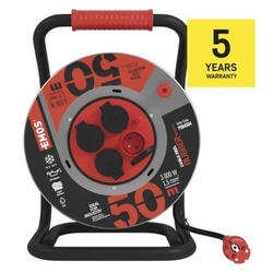 Venkovní prodlužovací kabel na bubnu 50m / 4 zás. / černý / guma-neopren / 230V / 1,5mm2