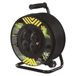 Venkovní prodlužovací kabel na bubnu 50m / 4 zás. / černý / guma-neopren / 230V / 2,5mm2