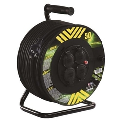 Venkovní prodlužovací kabel na bubnu 50m / 4 zás. / černý / guma-neopren / 230V / 2,5mm2
