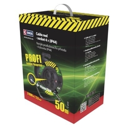 Venkovní prodlužovací kabel na bubnu 50m / 4 zás. / černý / guma-neopren / 230V / 2,5mm2