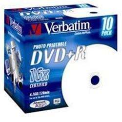 Verbatim DVD+R Printable 16x, 4,7GB, 10 ks (Jewel)
