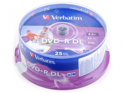 Verbatim DVD+R 8,5 GB 8x Double Layer Printable 25-cake