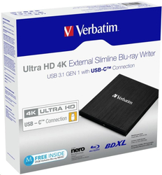 Verbatim Slimline Ultra HD 4K, externí Blu-ray vypalovačka, USB-C