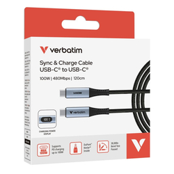 Verbatim USB-C->C kabel Sync & Charge s ukazatelem napájení 100W černý