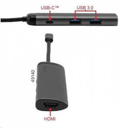 VERBATIM USB-C Multiport HUB, 2x USB 3.0, 1x USB-C, HDMI, šedá dokovací stanice