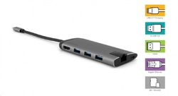 VERBATIM USB-C Multiport HUB, 3x USB 3.0, 1x USB-C, HDMI, LAN, SD, microSD, šedá dokovací stanice