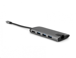 VERBATIM USB-C Multiport HUB, 3x USB 3.0, 1x USB-C, HDMI, LAN, SD, microSD, šedá dokovací stanice