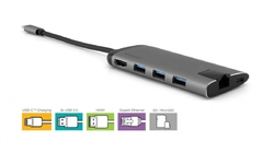 VERBATIM USB-C Multiport HUB, 3x USB 3.0, 1x USB-C, HDMI, LAN, SD, microSD, šedá dokovací stanice