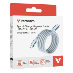Verbatim USB kabel USB C samec - USB C samec, 100W, 1.2m, magnetický, modrý, box, 31856