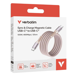 Verbatim USB kabel USB C samec - USB C samec, 100W, 1.2m, magnetický, růžový, box, 31857