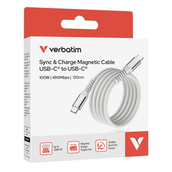 Verbatim USB kabel USB C samec - USB C samec, 100W, 1.2m, magnetický, šedý, box, 31854