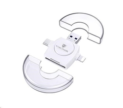 Viking OTG čtečka paměťových karet SD a Micro SD 4v1 s koncovkou APPLE Lightning / Micro USB / USB 3.0 / USB-C, bílá