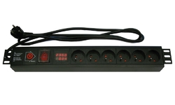 XtendLan 19'' rozvodný panel 6x 230V, ČSN, vypínač, nadproudová ochrana, měření spotřeby (např. při home office), 1,8 m