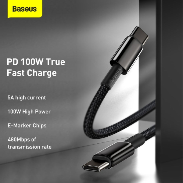 Baseus rychlonabíjecí / datový kabel USB-C na USB-C 100W 2m, černá