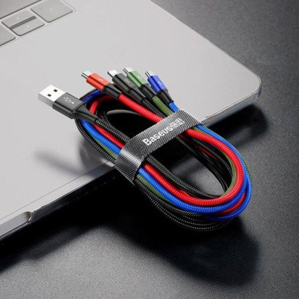 Baseus rychlý nabíjecí/datový kabel 4v1 2* Lightning + USB-C + microUSB 3,5A 1,2m, černá
