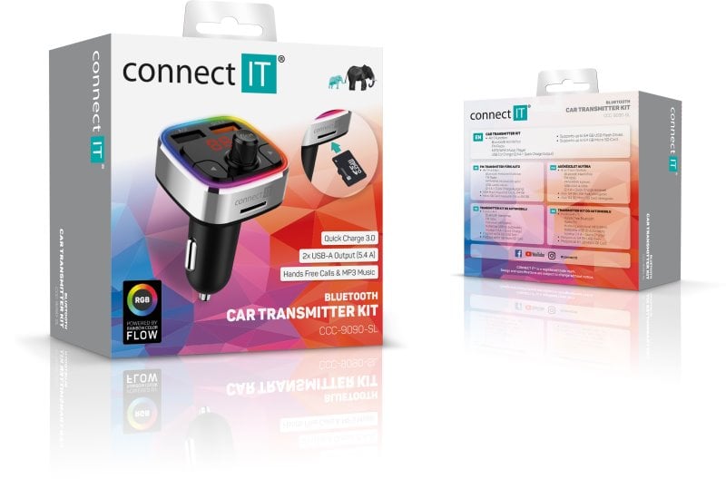CONNECT IT CarRGB Bezdrátový FM transmitter, 2xUSB+MicroSD, STŘÍBRNÝ