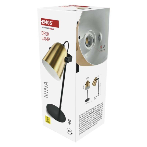 EMOS Stolní lampa NINA na žárovku E27, zlatá