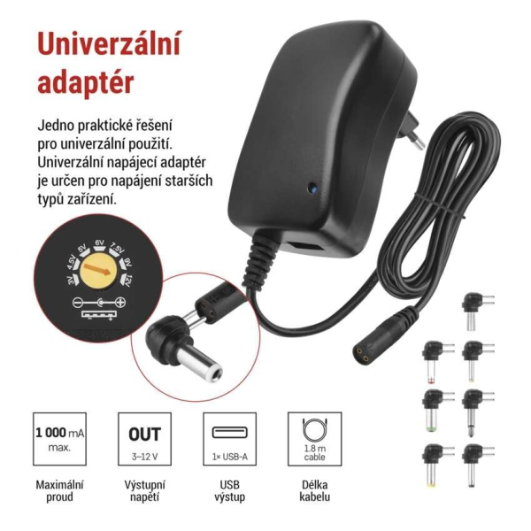 EMOS Univerzální pulzní USB napájecí zdroj 1000 mA s hřebínkem