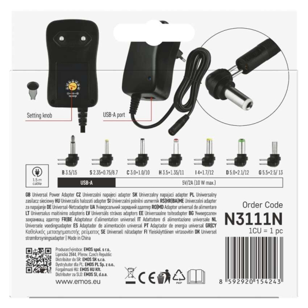 EMOS Univerzální pulzní USB napájecí zdroj 1000 mA s hřebínkem