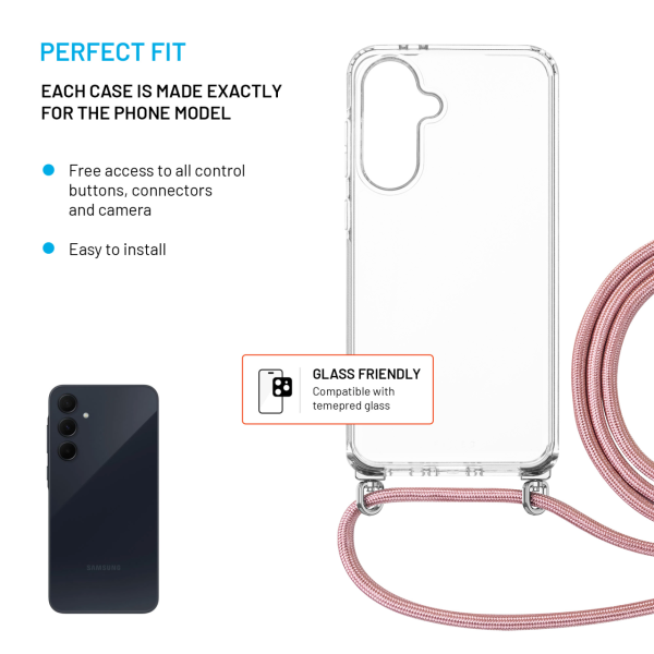 Pouzdro FIXED Pure Neck s růžovou šňůrkou pro Samsung Galaxy A36 5G/A56 5G