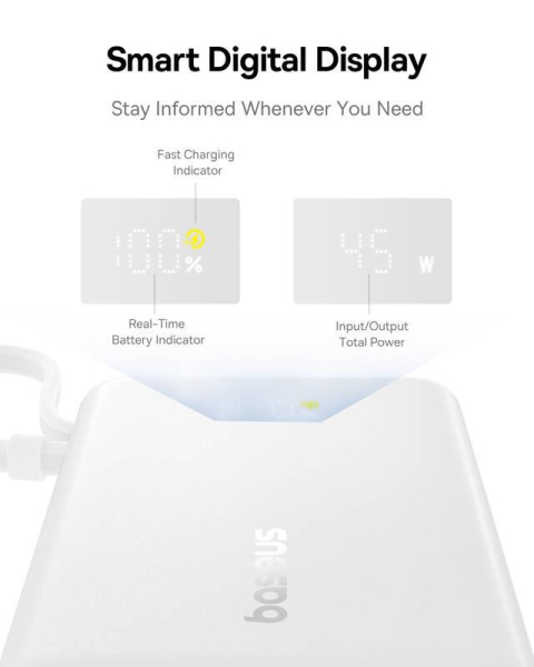 Powerbanka Baseus PicoGo 10000mAh, 45W, s kabelem USB-C bílá