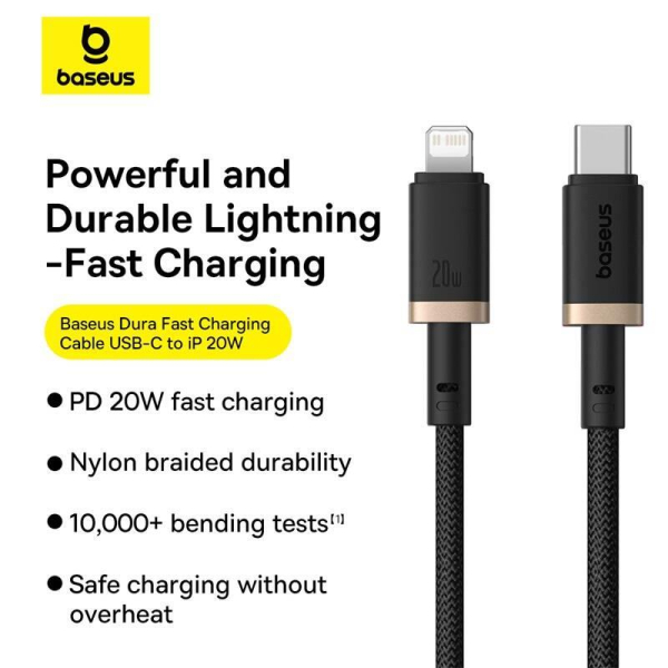 Rychlonabíjecí kabel Baseus Dura USB/Lightning 2m 20W černo zlatý