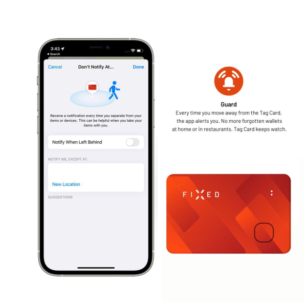 Smart tracker FIXED Tag Card s podporou Find My, bezdrátové nabíjení, oranžový