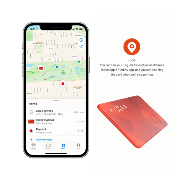 Smart tracker FIXED Tag Card s podporou Find My, bezdrátové nabíjení, oranžový