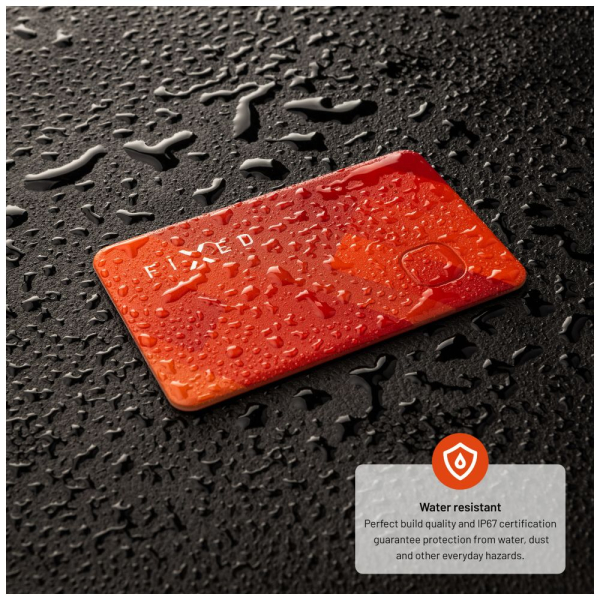 Smart tracker FIXED Tag Card s podporou Find My, bezdrátové nabíjení, oranžový