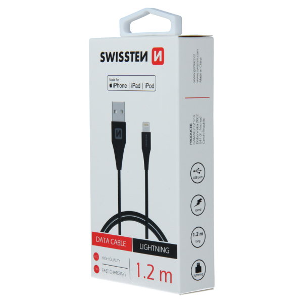 Swissten kabel TPE USB / Lightning MFi, černý