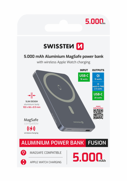 Swissten powerbanka Fusion 5000 mAh, stříbrná