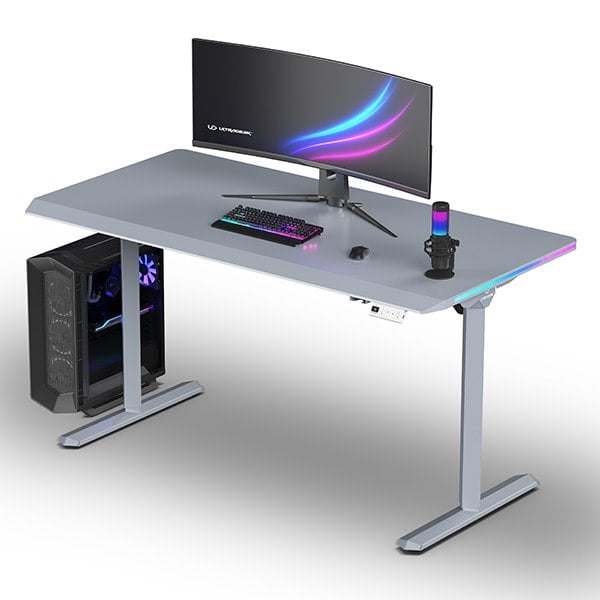 ULTRADESK Herní stůl QUEST, 140x70cm, 72-120cm, šedá-šedá