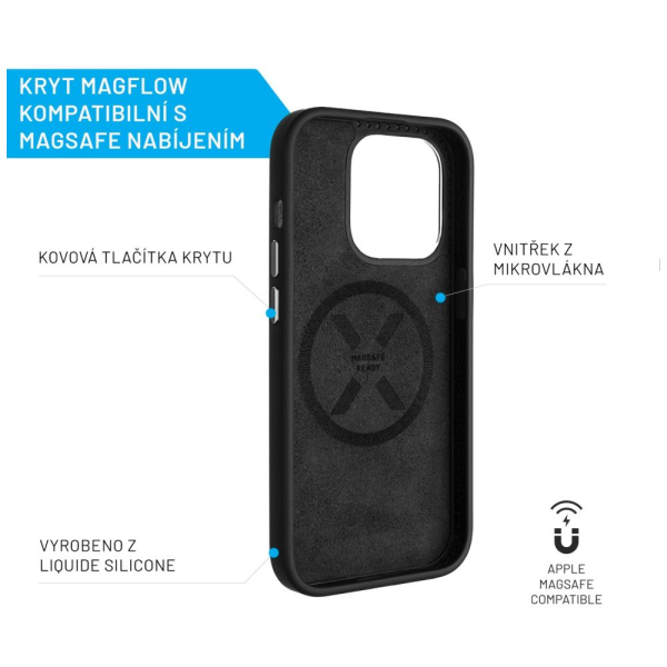 Zadní kryt FIXED MagFlow s podporou MagSafe pro Apple iPhone 15 Pro, černý