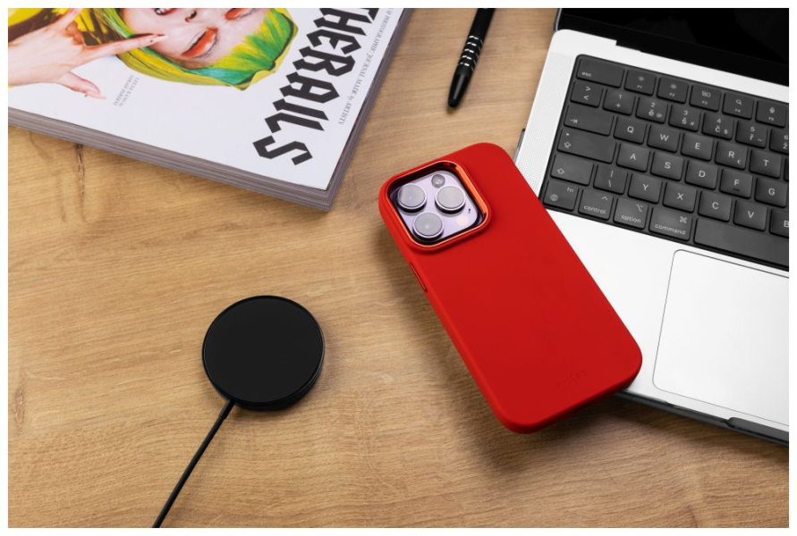 Zadní kryt FIXED MagFlow s podporou MagSafe pro Apple iPhone 15 Pro, červený